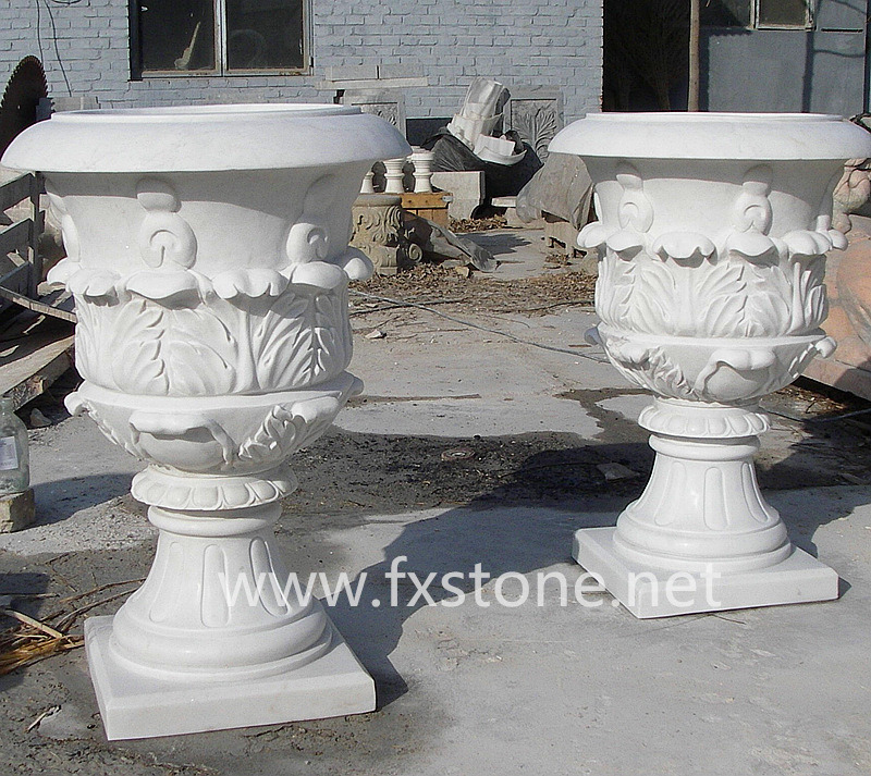 Hand Carved Marble Flower Pot for Garden Decoration