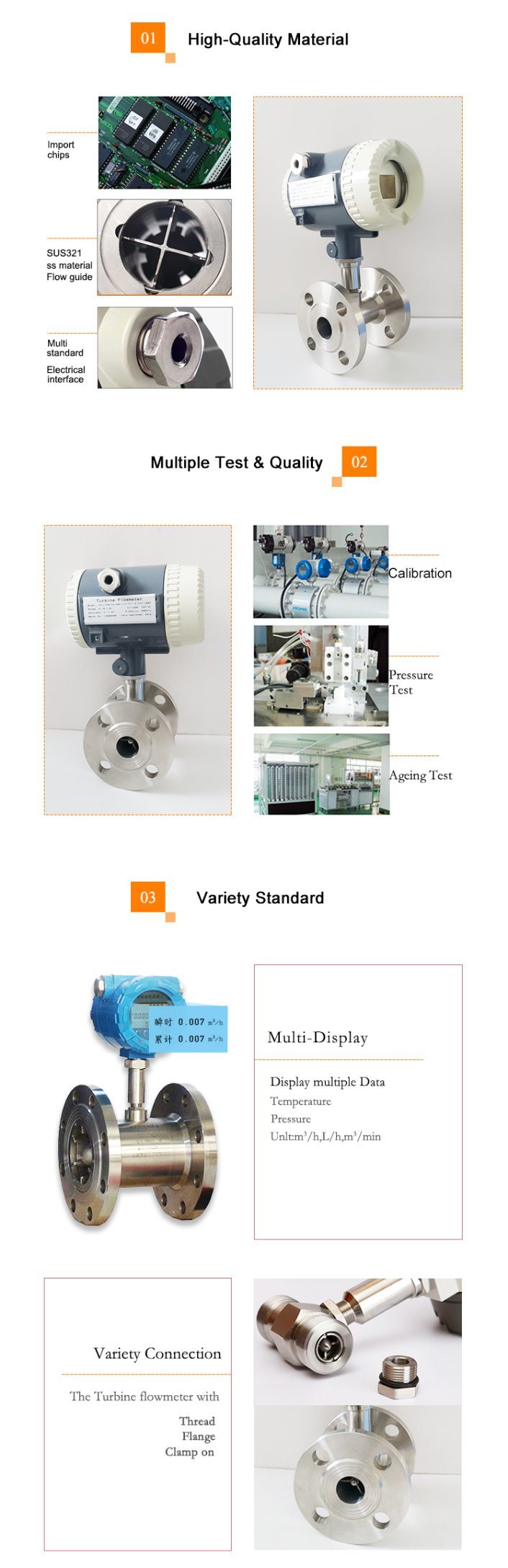 Liquid Type SS304 Surface Pulse Output Alcohol Turbine Flow Meter
