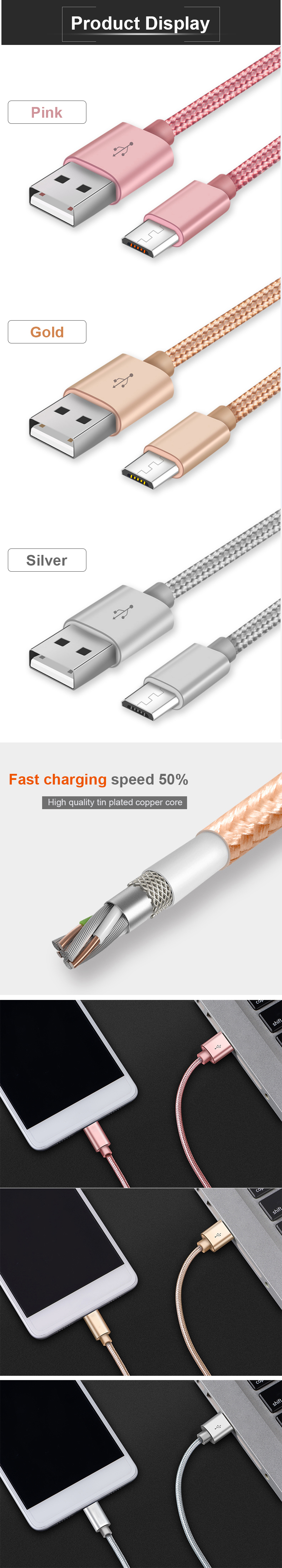 Mobile Phone Fast Charger USB Data Cable with Type-C Output