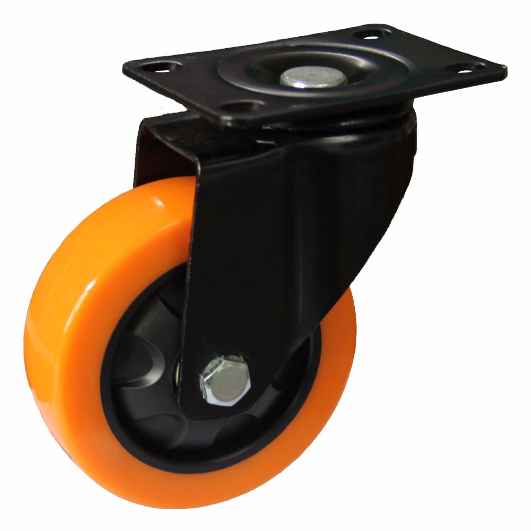 4/5 Inch Orange PU Brake Castor Wheel for Hand Trolley