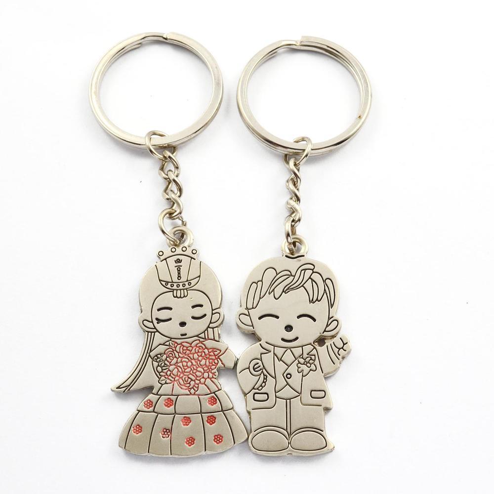 Metal Pair Wedding Souvenir Matching Couple Key Chain with Ring