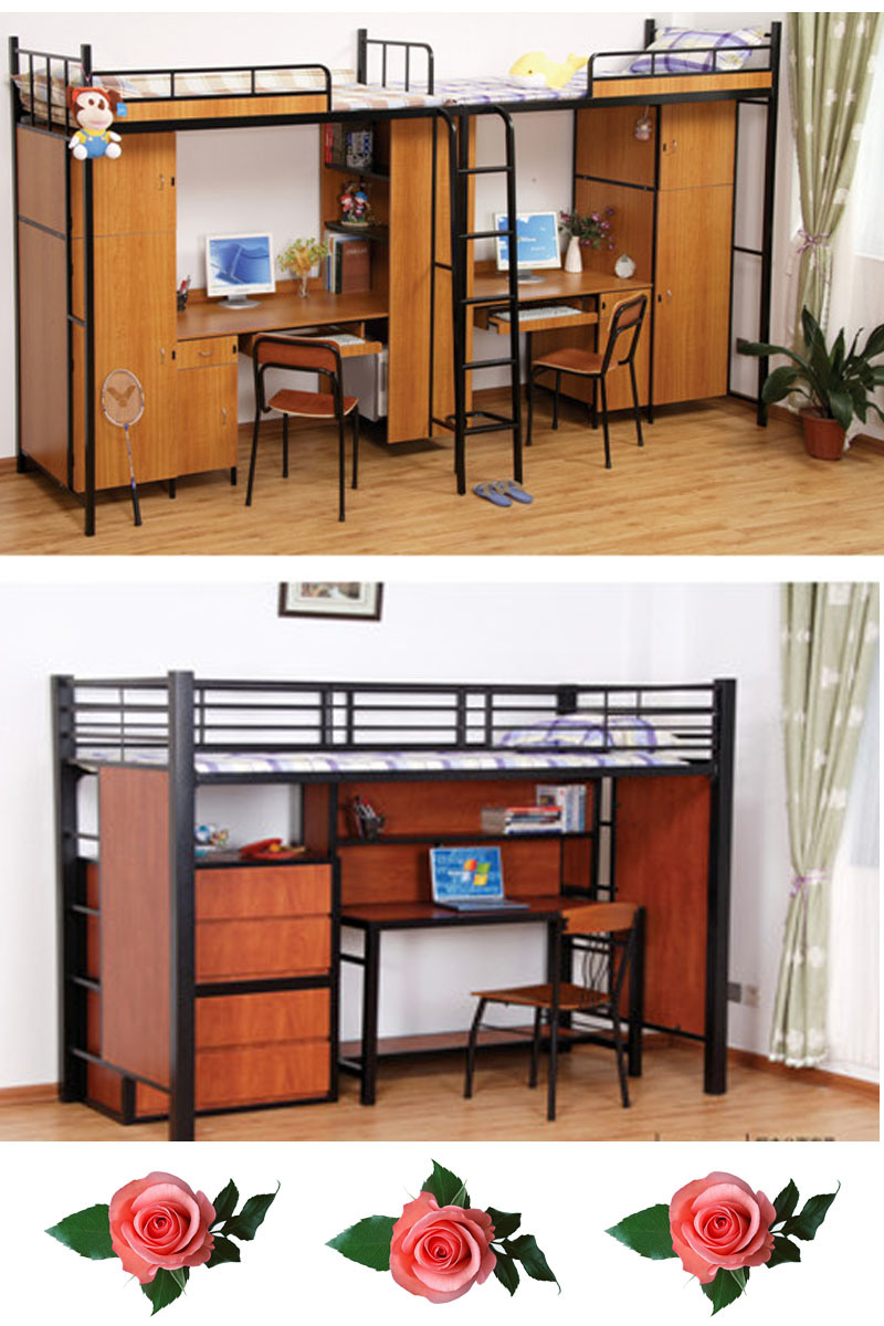 High School and College Steel Wood Dormitory Bed with Study Desk and Wardrobe