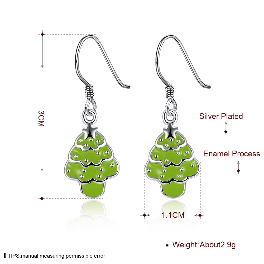 Christmas Tree Colorful Pendant Eardrop Silver Plated Earrings for Christmas