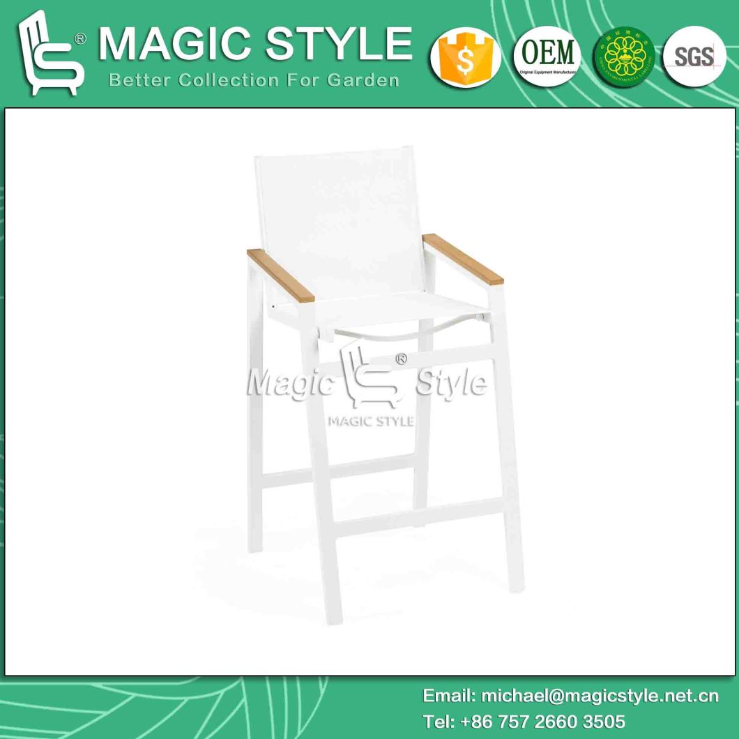 Outdoor Textile Bar Set Garden Bar Stool with Poly Wood Coffee Sling Bar Table Aluminum Bar Set