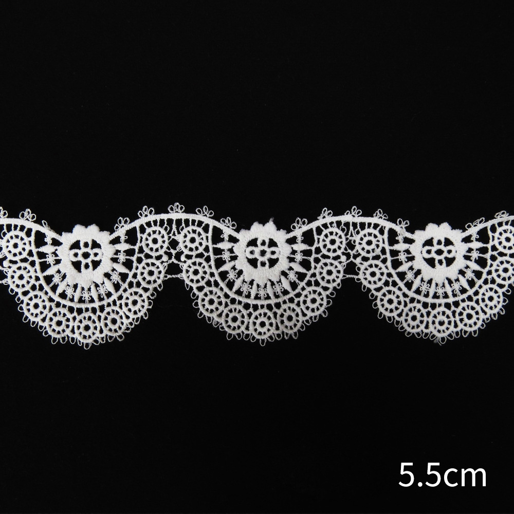 Polyester Embroidery Floral Border White and Black Water Soluble Lace Trim for Dress