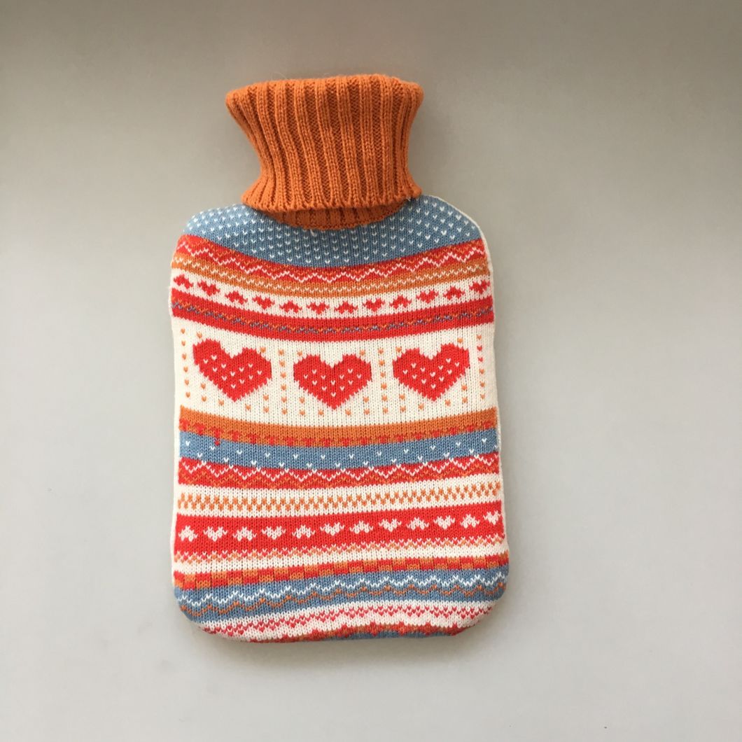 2L Rubber Hot Water Bag with Knit Heart Cover