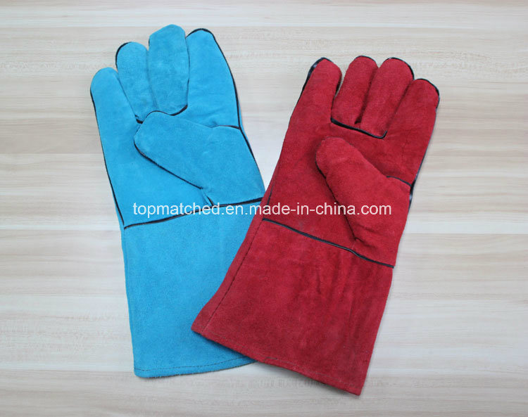 14'' Full Cow Split Leather Gloves Industrial Safety Labor Protective Welding Work Gloves