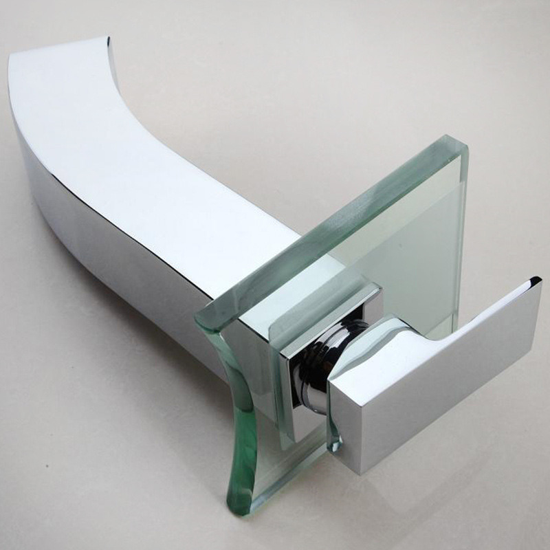 Square Glass Waterfall Bath Basin Tap Single Lever Faucet