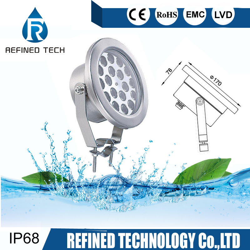 High Power IP68 RGB Colorful LED Underwater Fountain Spotlight with Clip Fixture