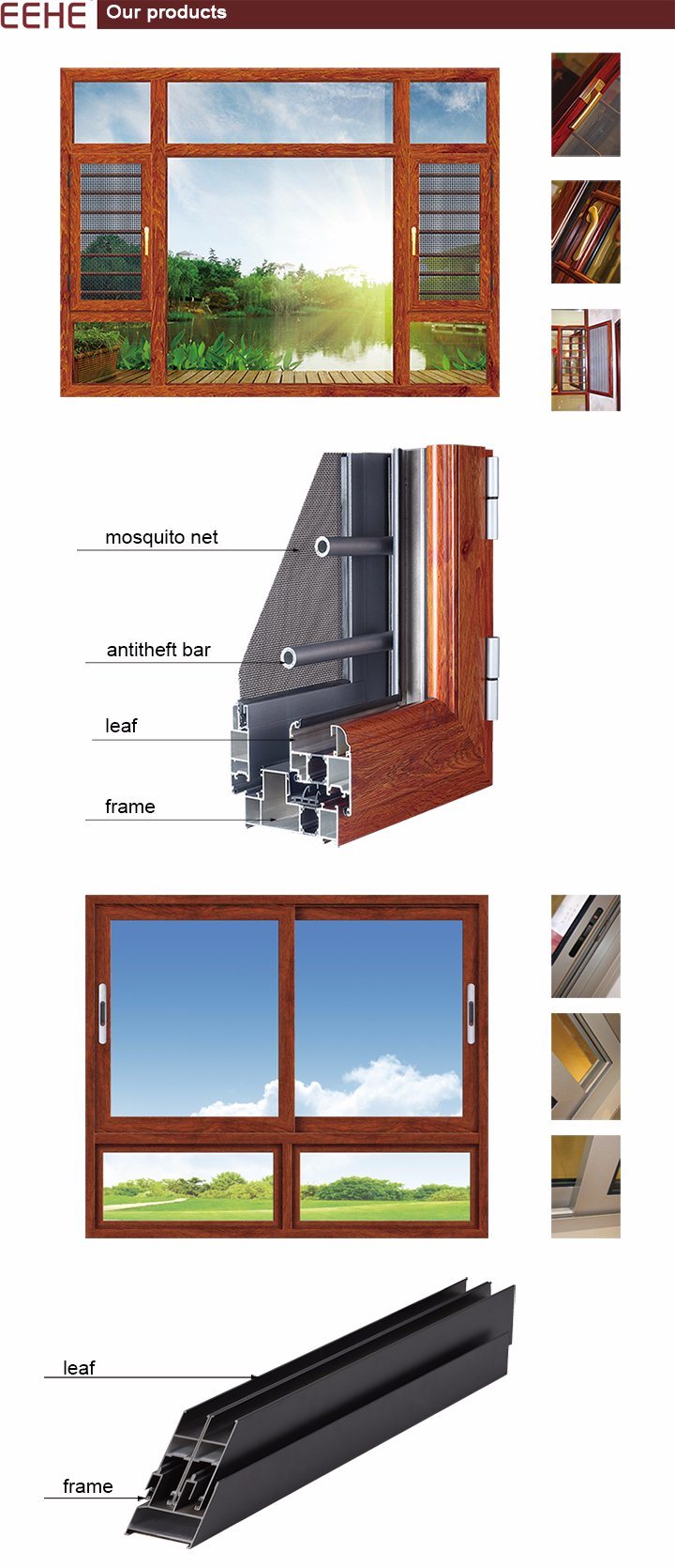 Aluminium Sliding Windows with Mosquito Net for Kenya