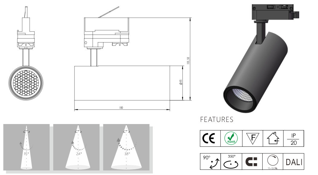 Interior 30W LED COB Track Spotlight