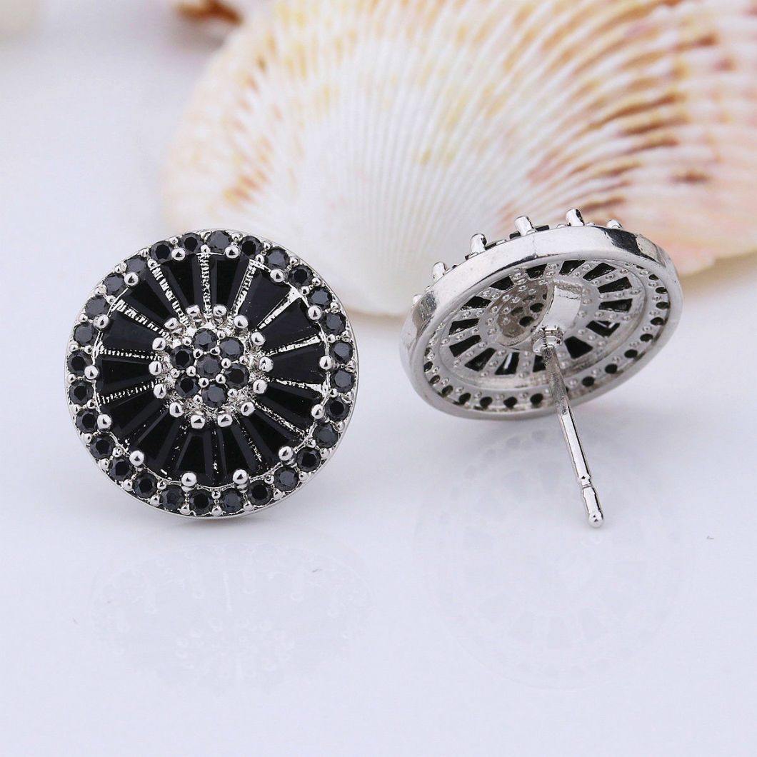 Black Gold Round Jewelry Zirconia Stone Stud Earrings