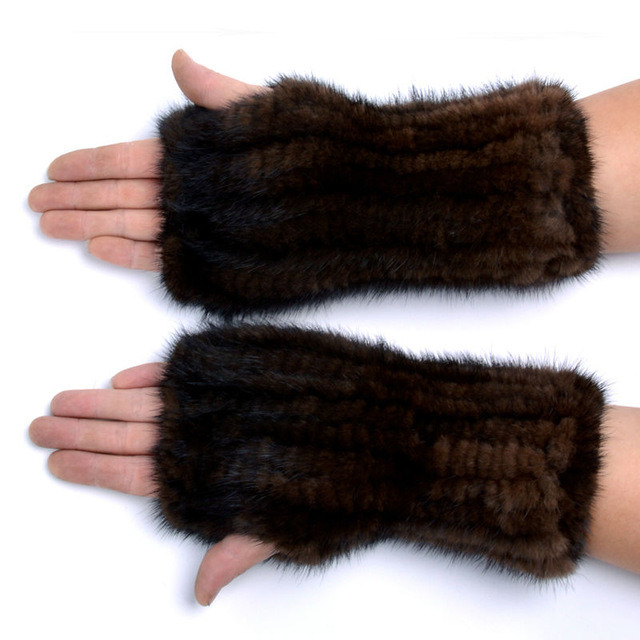 Knitted Mink Fur Mittens Black Winter Fur Leather Gloves Fur Gloves