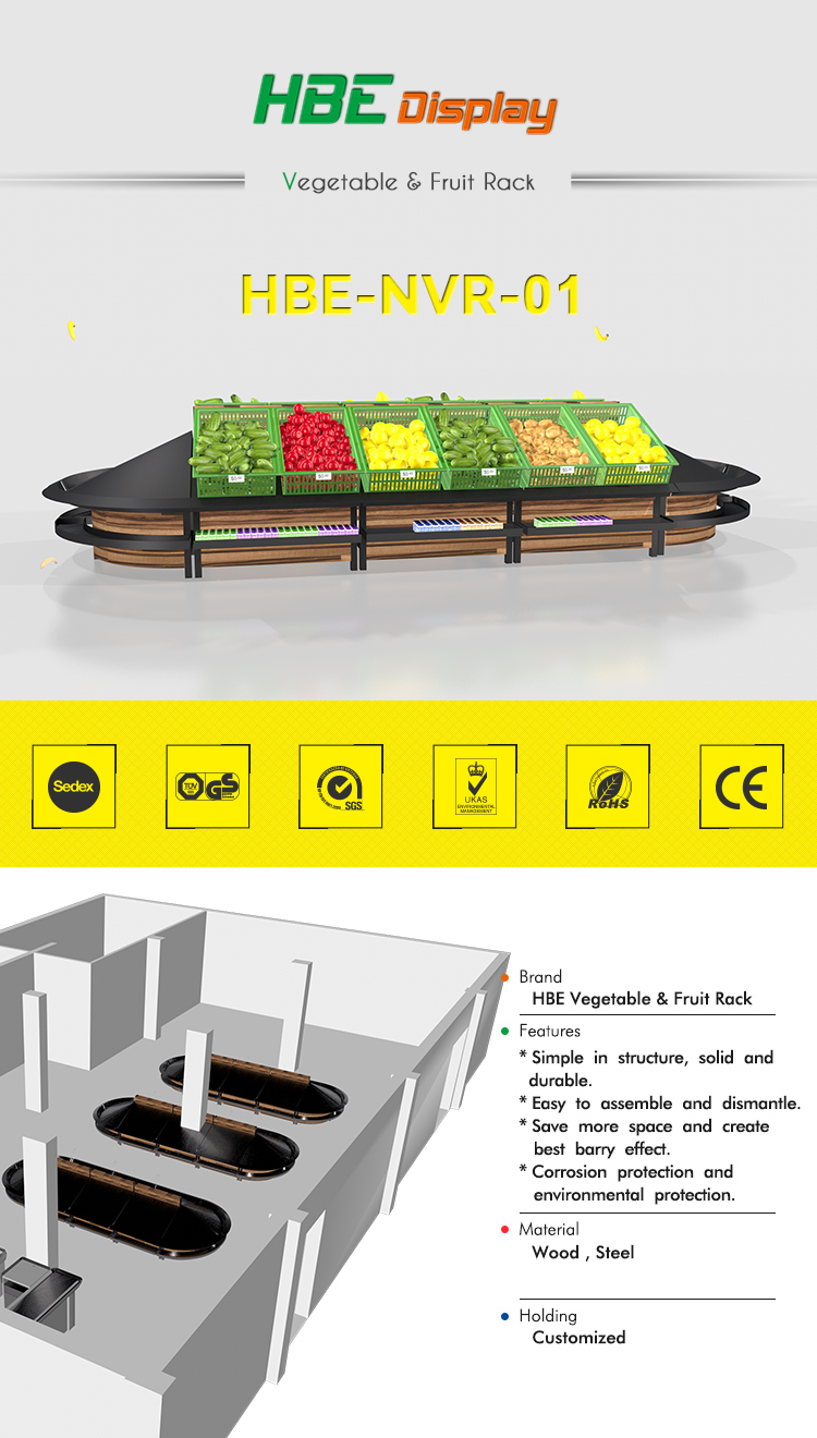 Stainless Steel Supermarket Display Shelf for Fresh Vegetables and Fruits