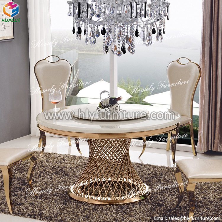 Gold Round Hotel Banquet Marble Top Stainless Steel Table Dining Table