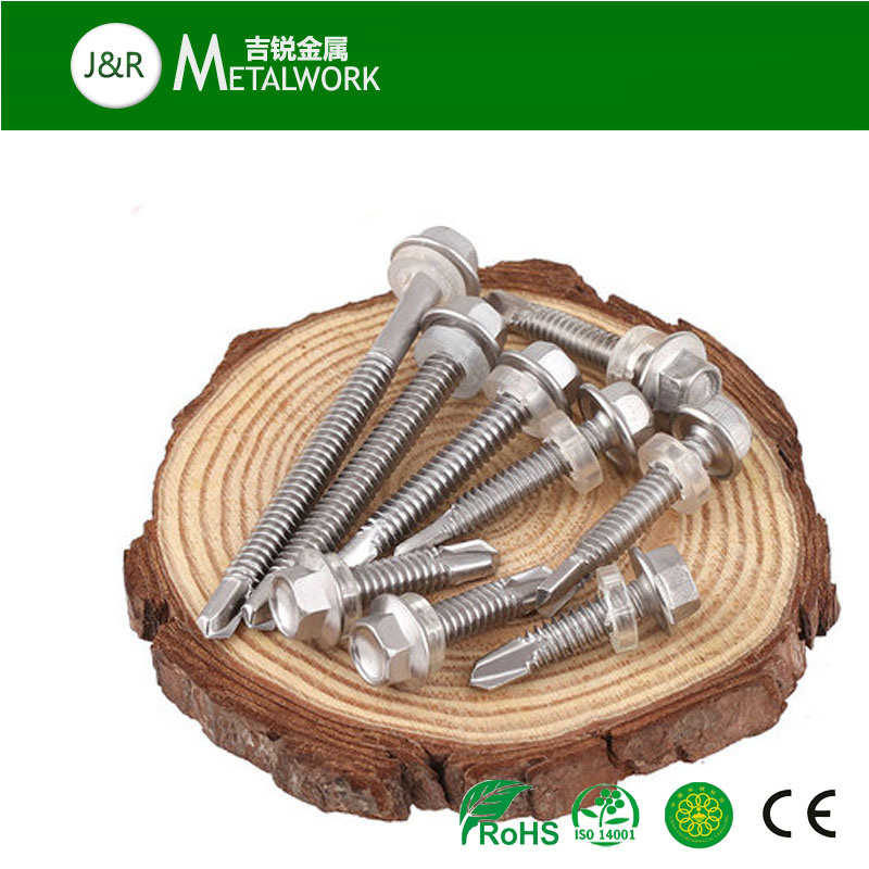 Ss304 Ss316 Stainless Steel Hex Washer Flange Head Self Drilling Roofing Screw with EPDM Washer DIN7504k