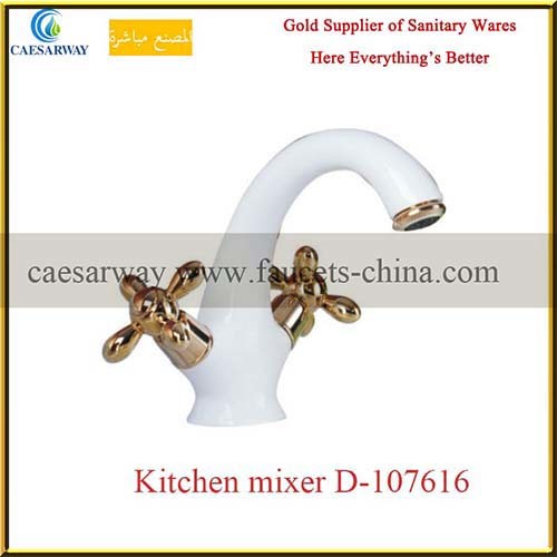White Painted Crossing Dual Handles Kitchen Mixer