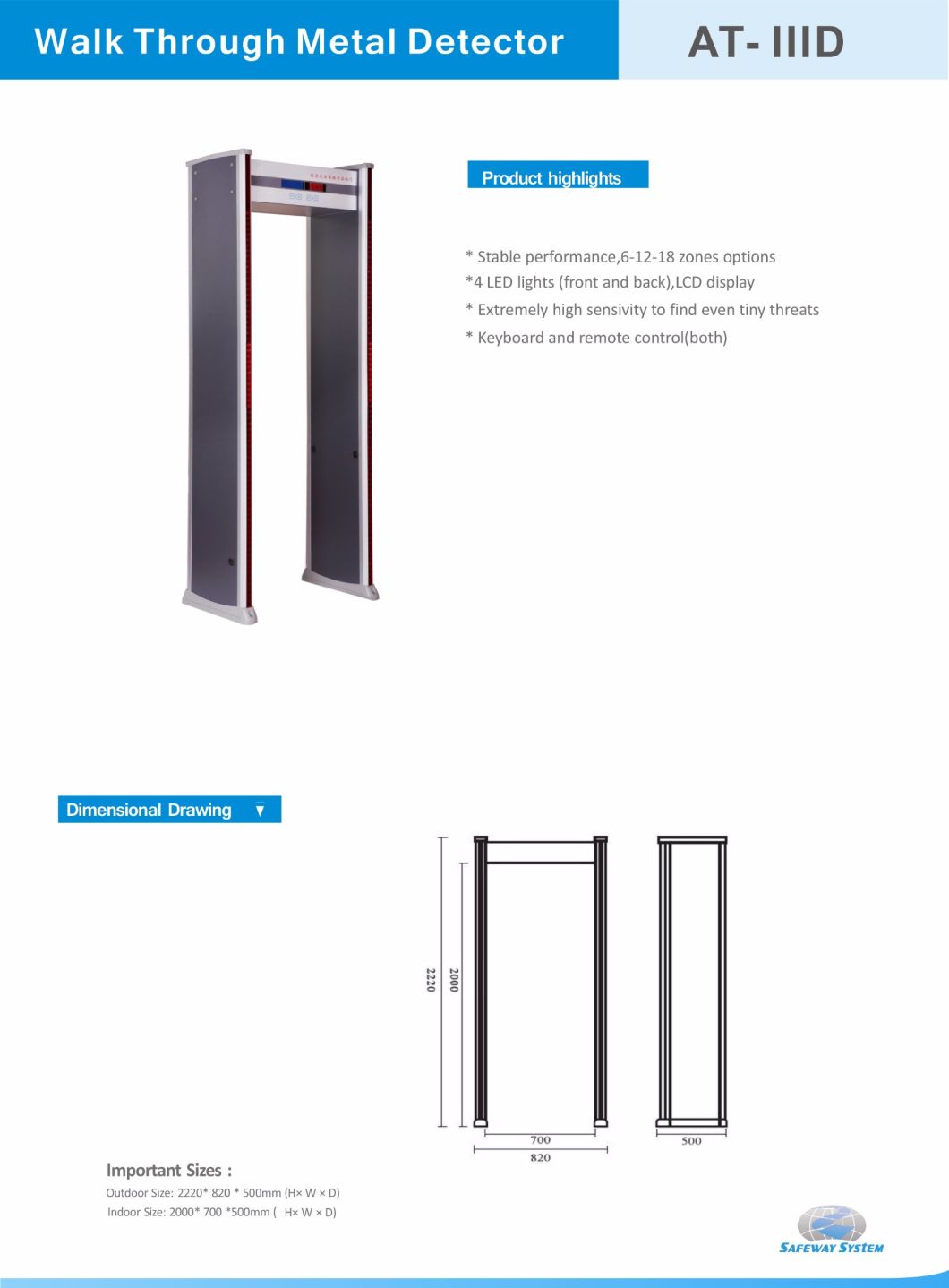 Security Products High Sensitivity Archway Walk Through Metal Detector (AT-IIID)