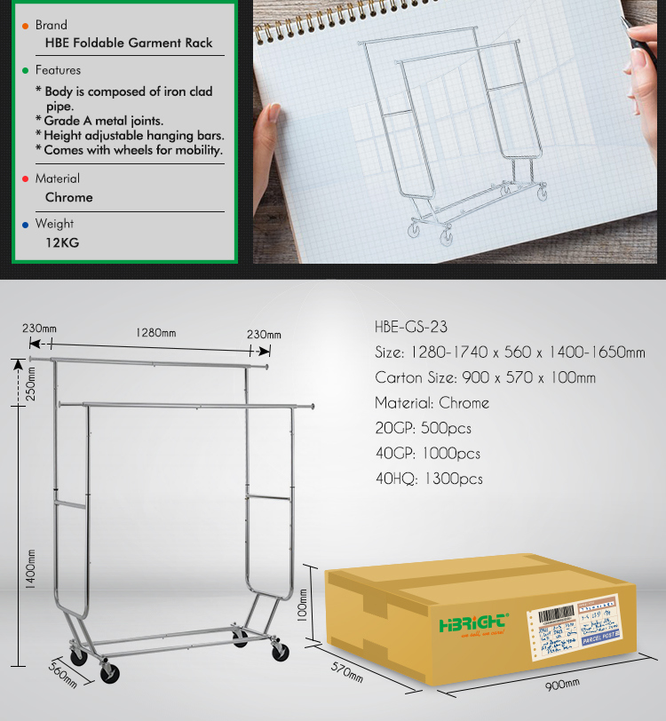 Folding Chromed Garment Rack Rail