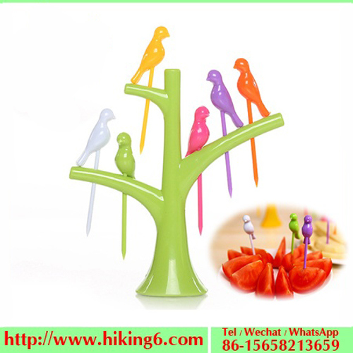 Novelty Plastic Bird Fruit Sticks, Fruit Forks with Holder Set