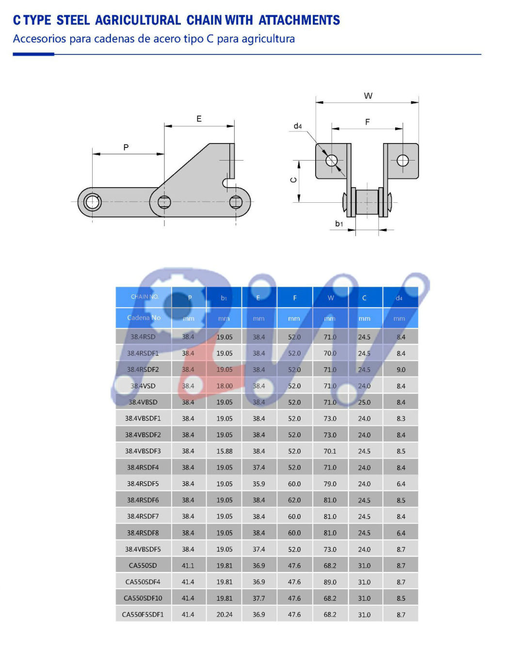 C Type Steel Agricultural Chain with Attachment (38.4VBSD)