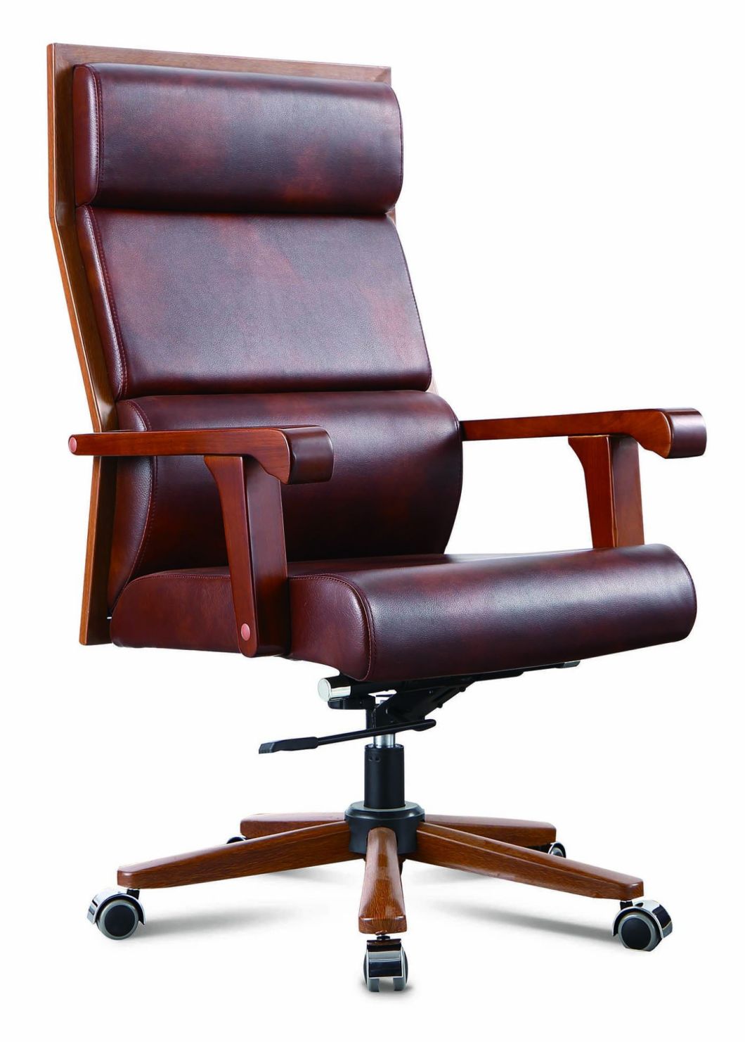 High Back Popular PU Leather Office Swivel Armrest Wood Manager Chair