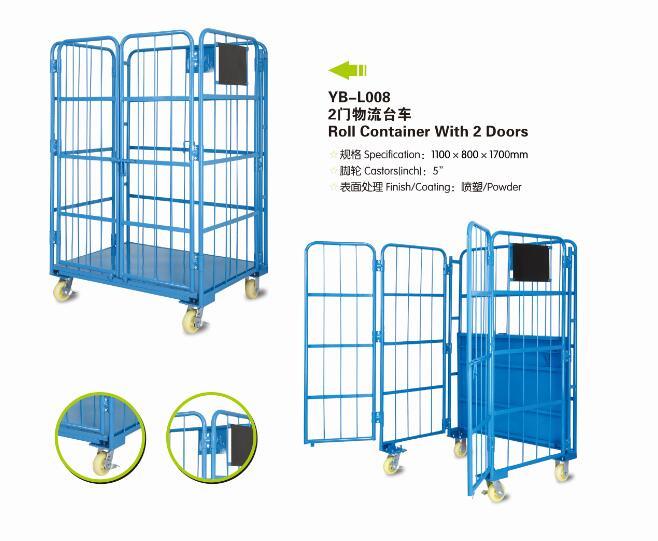 Warehouse Wire Mesh Rolling Metal Storage Roll Cage Trolley Cart with Doors