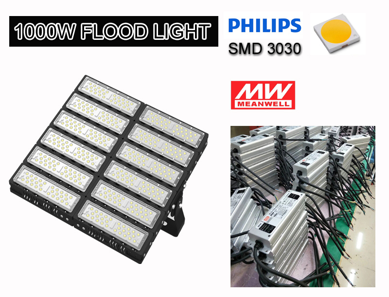 High Power Meanwell 5 Years Warranty Projection 300W/400W/500W/600W/700W/800W/1000W/1200W LED Flood Light for Court Ce RoHS