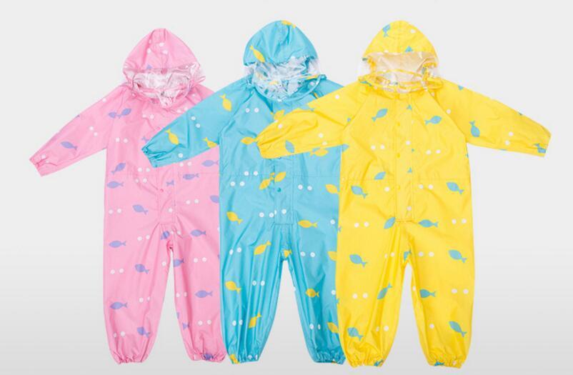 1-6 Years Old Children Raincoat Kids Jumpsuit Boys Girls One-Piece Cartoon Hooded Raincoat Suit Colourful Rainwear Baby Rompers 2018