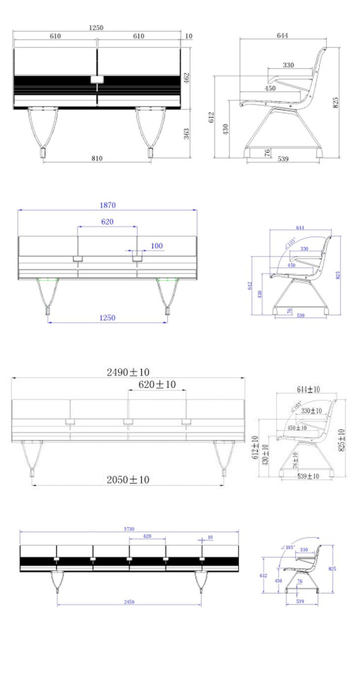 Aluminum Public Bench Hospital Airport Waiting Chair