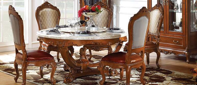 Marble Solid Wood Furniture Dining Room Round Table with Chair