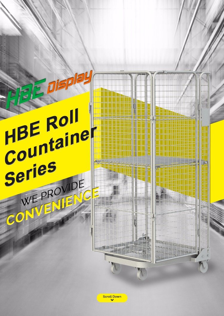 Wire Mesh Metal Storage Cage Nestable Roll Container Trolley