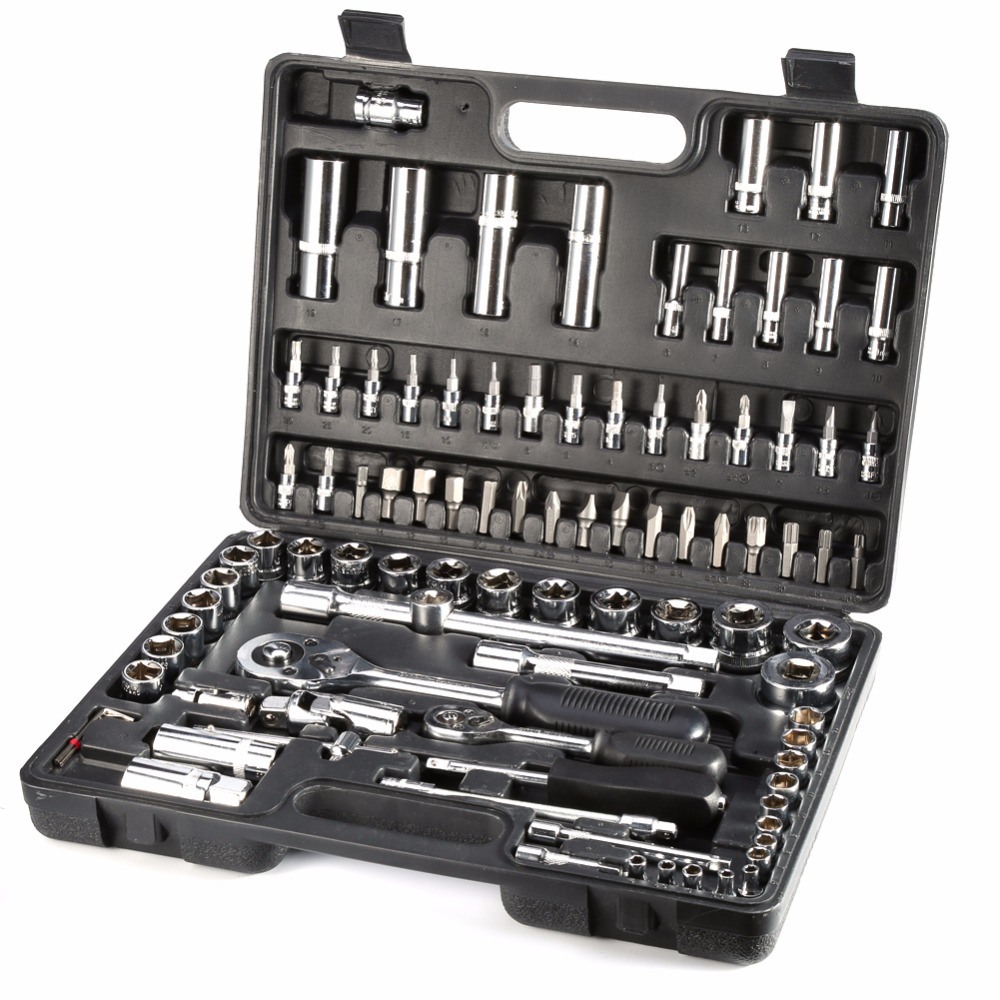 94PCS/Set Socket Ratchet Torque Wrench Extension Bar Drill Bits Automobiles Repair Tools Kit Multifunction Repair Hand Tool Kit