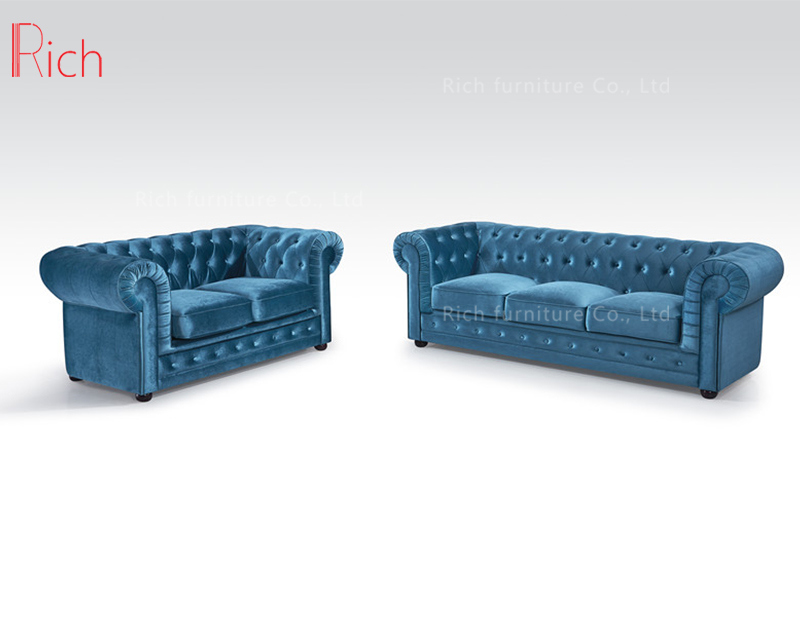 New Design Modern Classic Designer Velvet Fabric Chesterfield Sofa Set