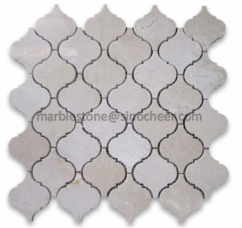 Crema Marfil Marble Medium Lantern Arabesque Mosaic Tile Polished