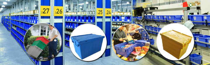 600X400X365mm Stackable Plastic Crate with Attached Lid