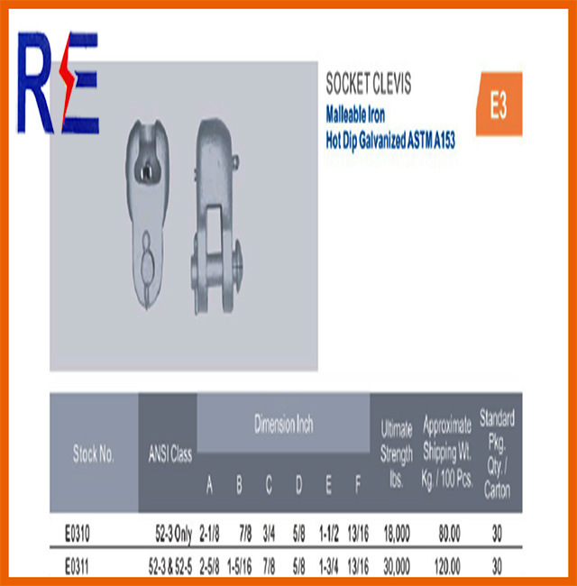 Hot DIP Galvanized Socket Tongue Socket Clevis