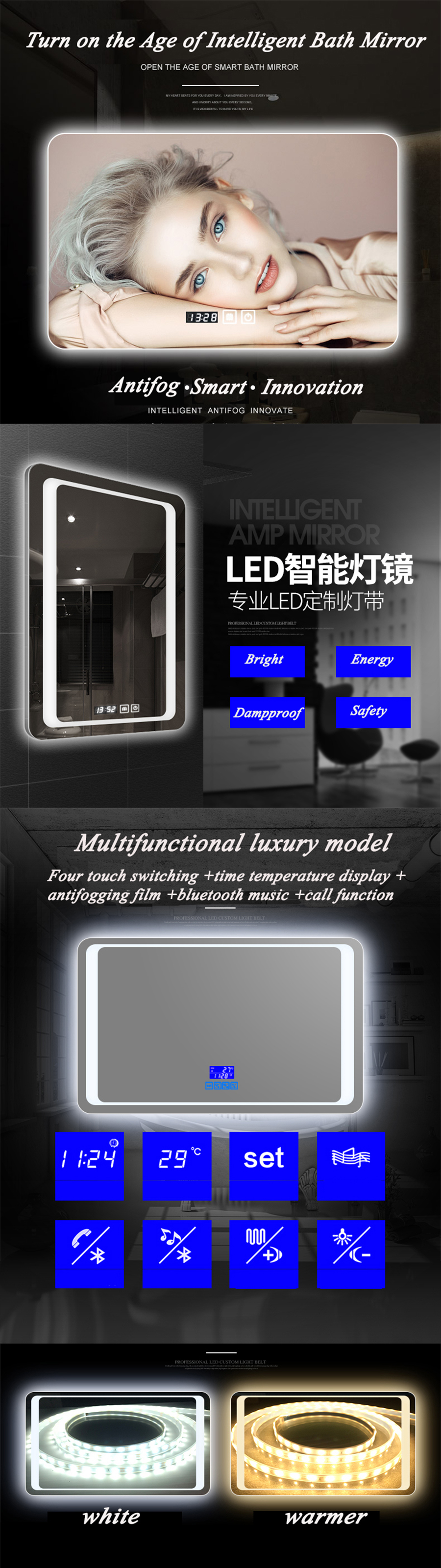 Hotel Bathroom Wall-Hung LED Mirror in 5mm HD Bg-006