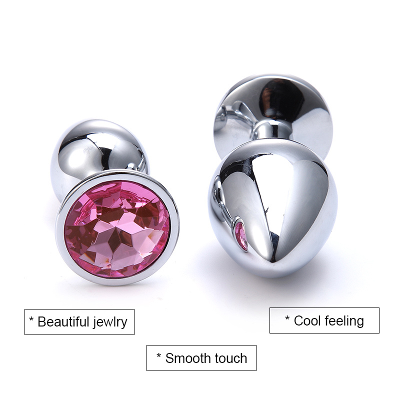 Anal Sex Toys 3PCS/Set for Adult Booty Beads with Pink Color Crystal S/M/L Sizes Stainless Steel Metal Anal Plug