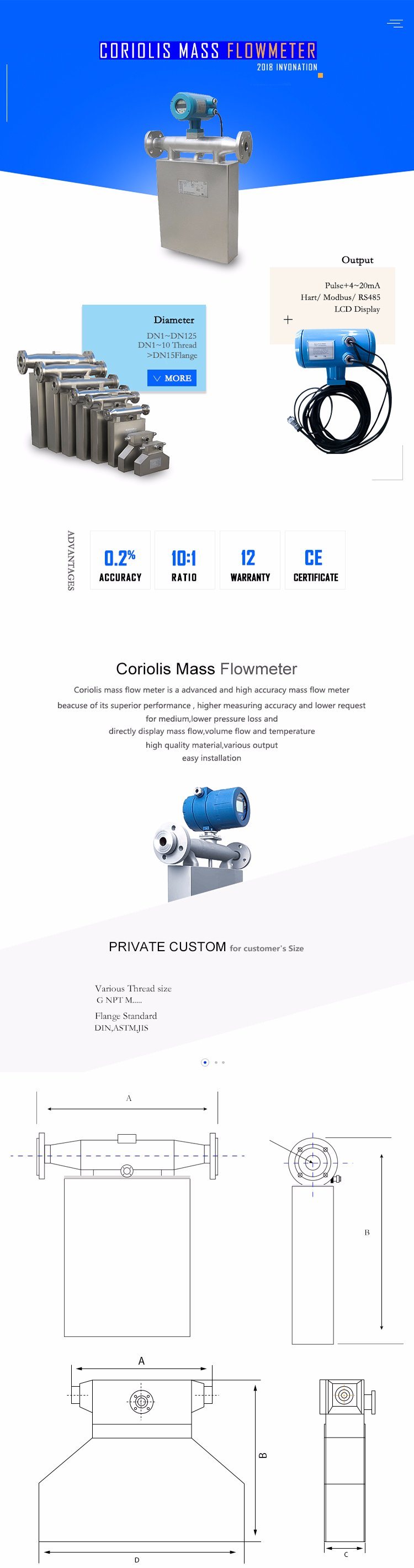 Industrial Coriolis 25mm Water Flow Meter