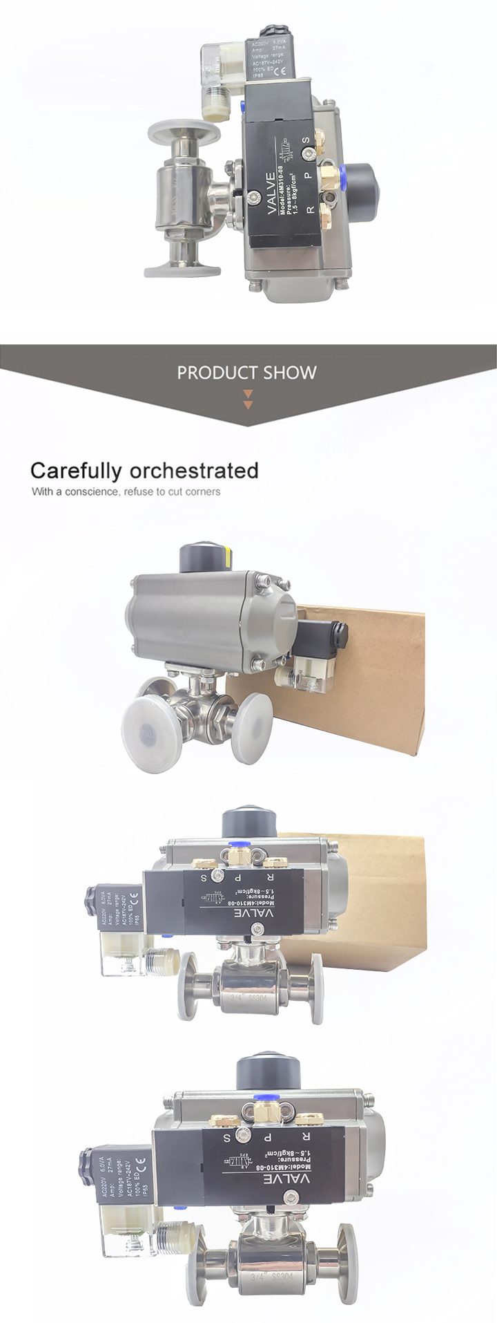 Peumatic 3-Ways Clamping Ball Valves with Actuator and Solenoid Valve