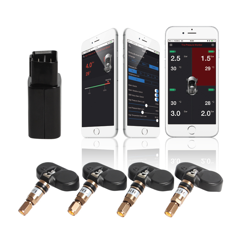 OBD Interface Bluetooth APP Display Tire Pressure Monitor System TPMS Alarm System Security with 4 External Sensor Car Vehicles