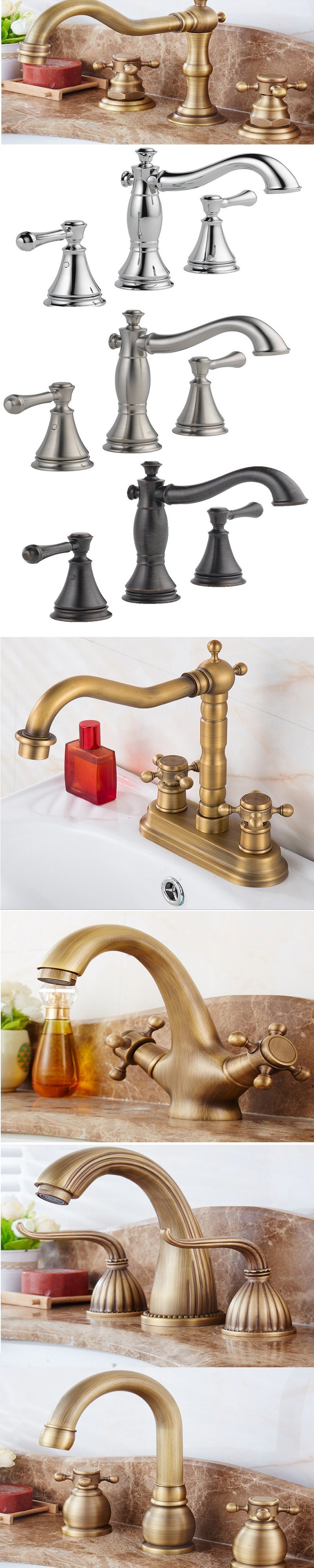 Antique Brass 4-Inch Center Set 2 Knobs Bathroom Sink Faucet Basin Mixer Tap