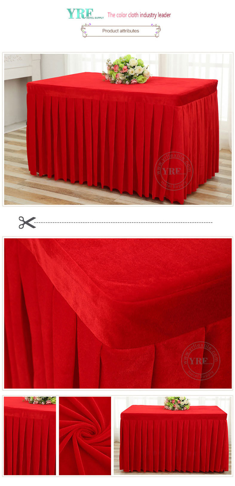 Fancy Rectangle Ruffled Velvet Table Skirt /Hotel Wedding Pleated Table Skirting