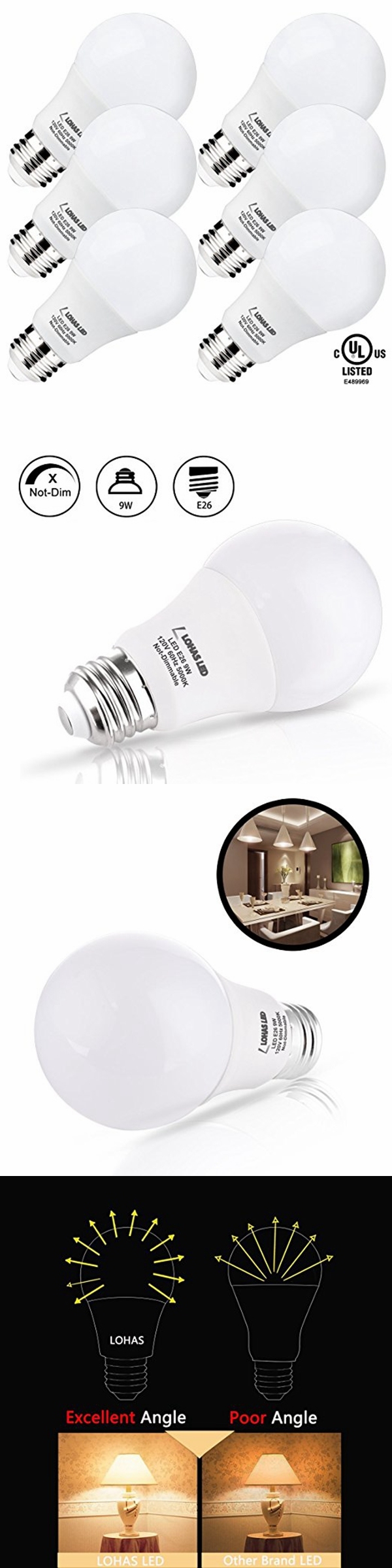 New LED Light Bulbs 60 Watt Equivalent (UL Listed) 5000K Daylight White 9W LED Bulbs for Home Lighting
