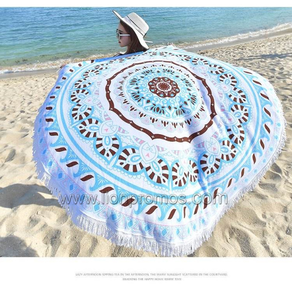 Hot Summer Gifts Customized Printing Micro Fiber Round Beach Towel with Fringe
