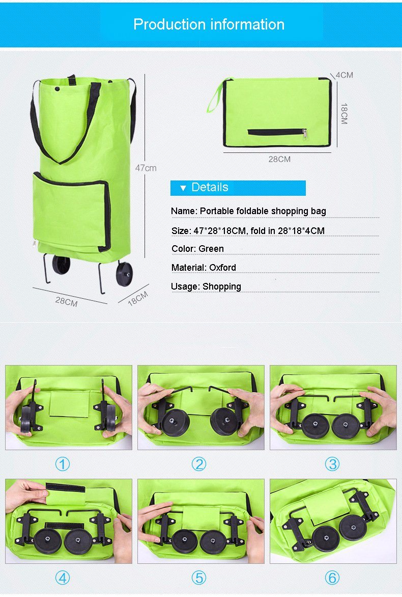 Foldable Nylon Grocery Portable Wheeled Market Shopping Trolley Bag