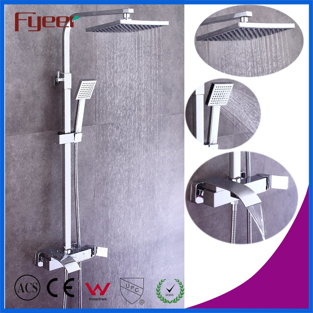 Fyeer New Solid Brass Rain Shower Set with Waterfall Bath Faucet