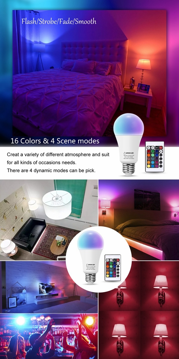 16 Colors Changing 10W Magic E26 E27 B22 RGBW IR Remote Control Bulb