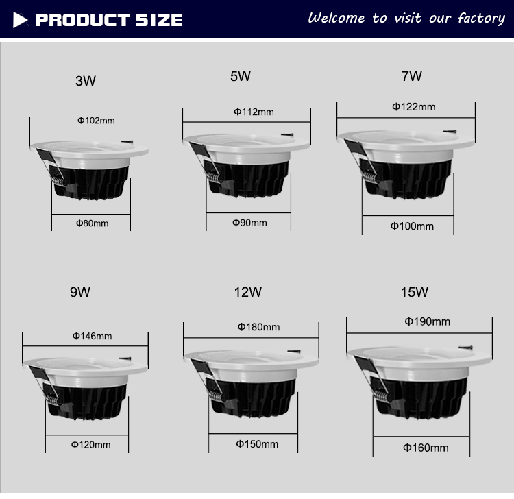 China Factory SMD LED Downlight 9W/12W/15W LED Spotlight